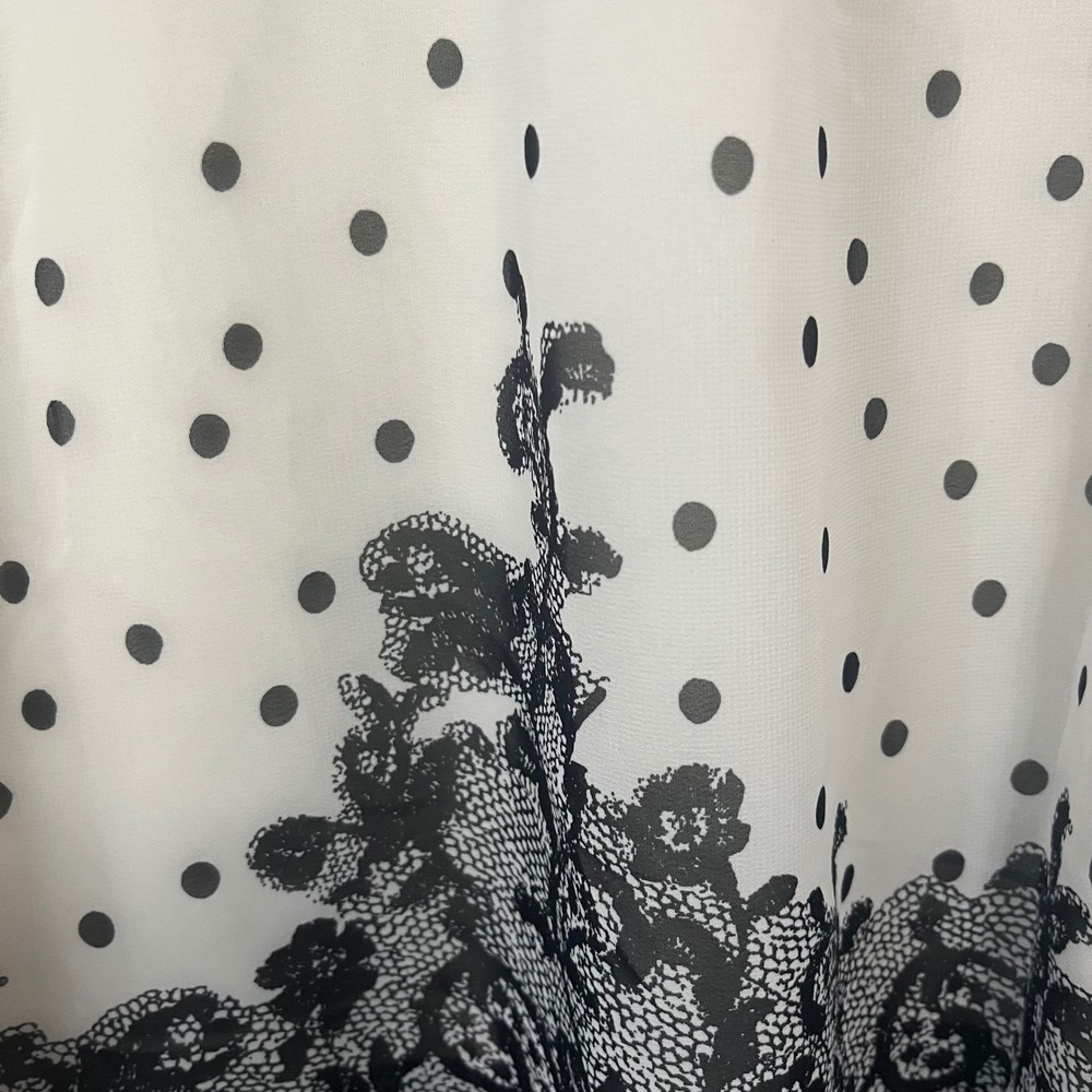 Maurices Womens XL Polka Dot Sleeveless Dress Lace Trim Mesh Yoke White Black - Picture 4 of 6